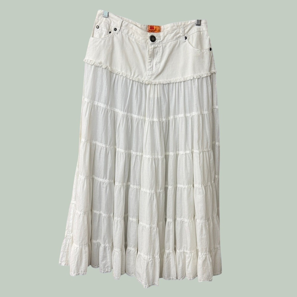 NWT Twill Twenty Two Montana White Tiered Maxi Skirt Size 29 Cotton Boho Prairie